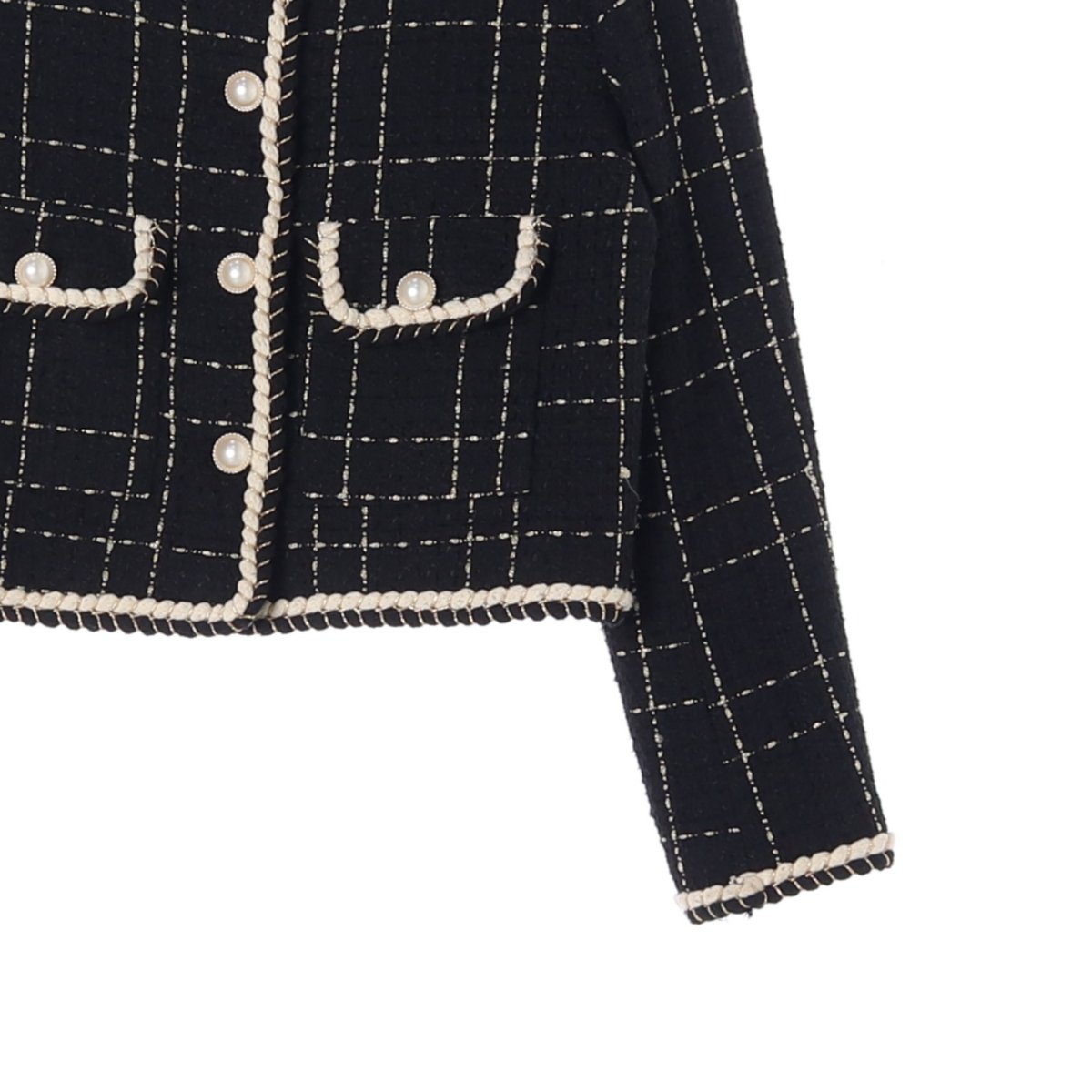 나인 블랙 화이트 트위드 진주버튼 재킷 이미지 3