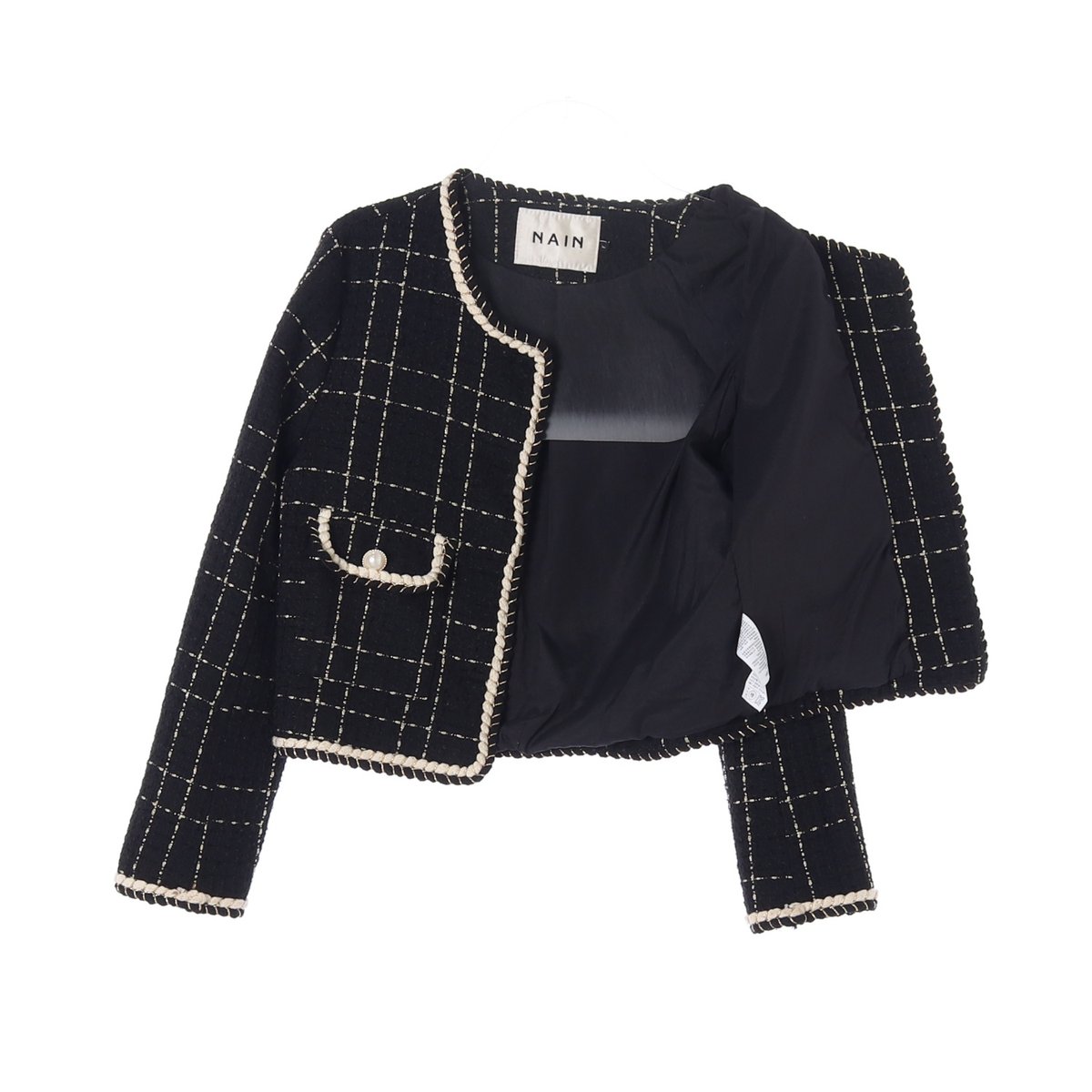 나인 블랙 화이트 트위드 진주버튼 재킷 이미지 4