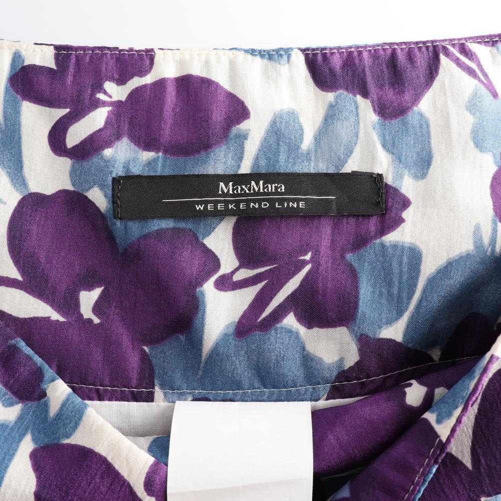막스마라 퍼플 블루 프라워 코튼 미디 플리츠스커트 이미지 5
