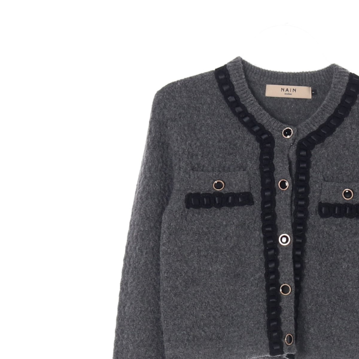 나인 그레이 트위드 니트 가디건 이미지 2