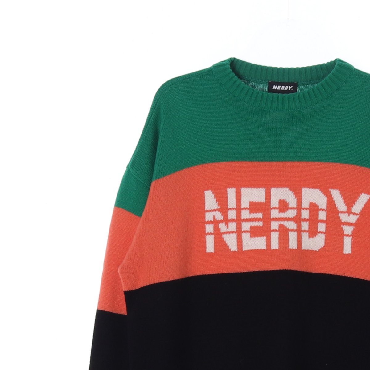 널디 그린 배색 로고 울 니트 스웨터 이미지 2