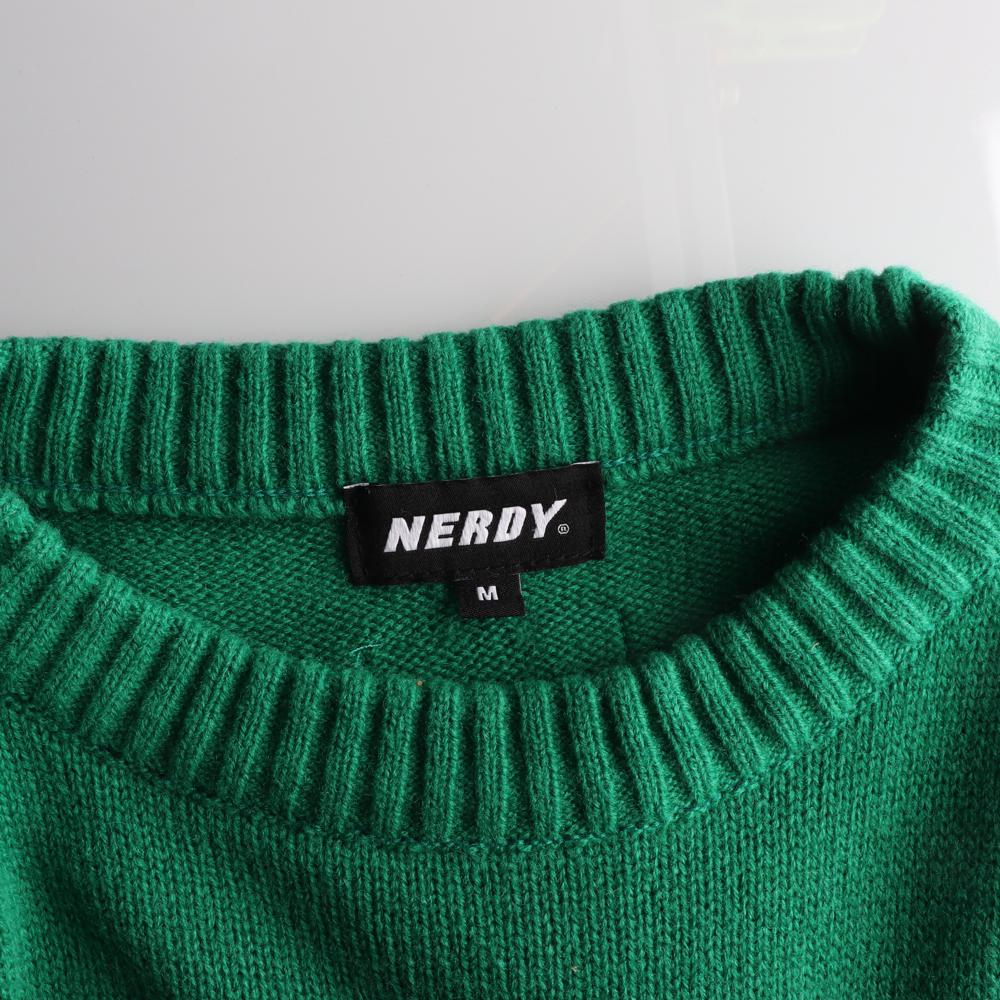 널디 그린 배색 로고 울 니트 스웨터 이미지 5