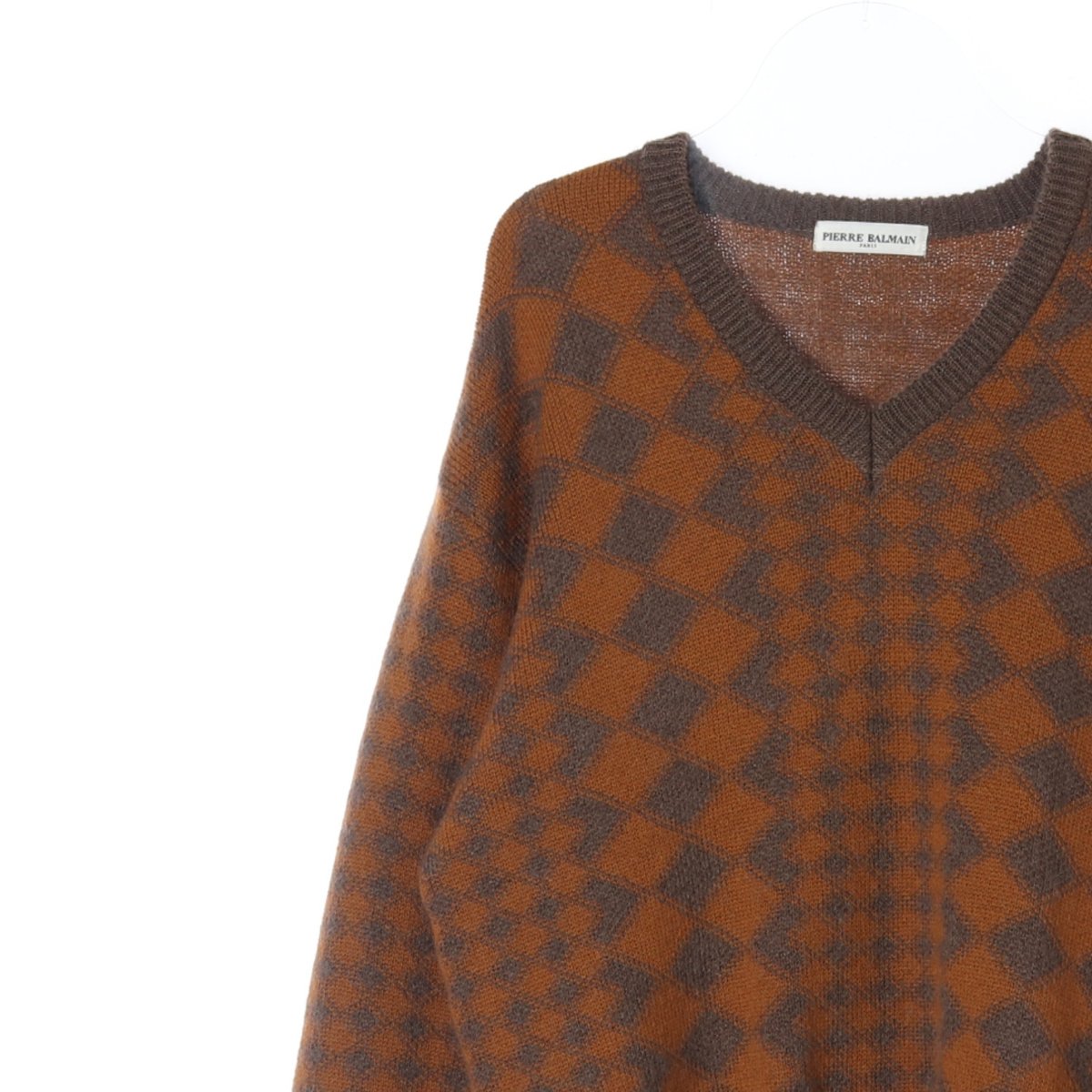 피에르발망 울85% 오버핏 브라운 브이넥 니트 스웨터 이미지 2