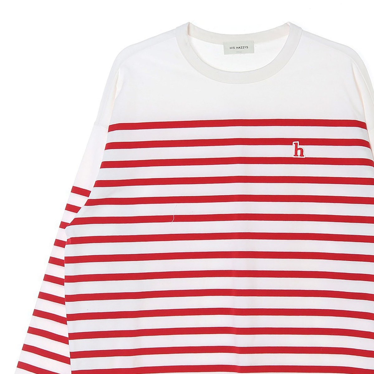 헤지스 화이트 레드 스트라이프 긴팔 티셔츠 이미지 2