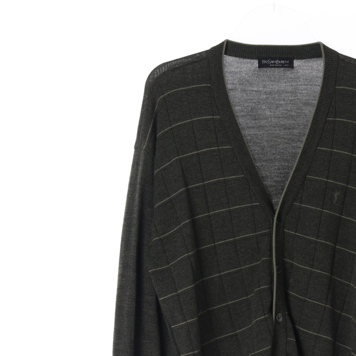 입생로랑 울100% 로고 체크 가디건 이미지 2