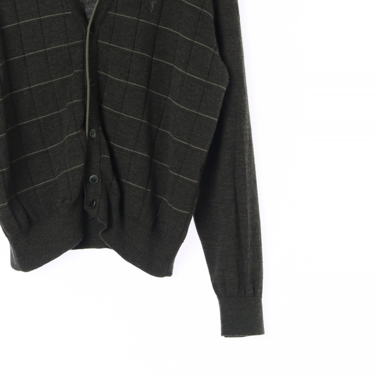 입생로랑 울100% 로고 체크 가디건 이미지 3