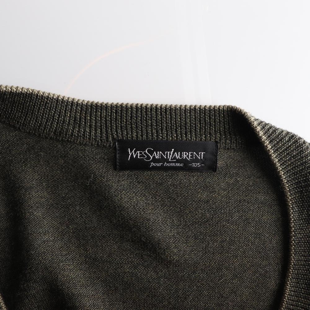 입생로랑 울100% 로고 체크 가디건 이미지 5