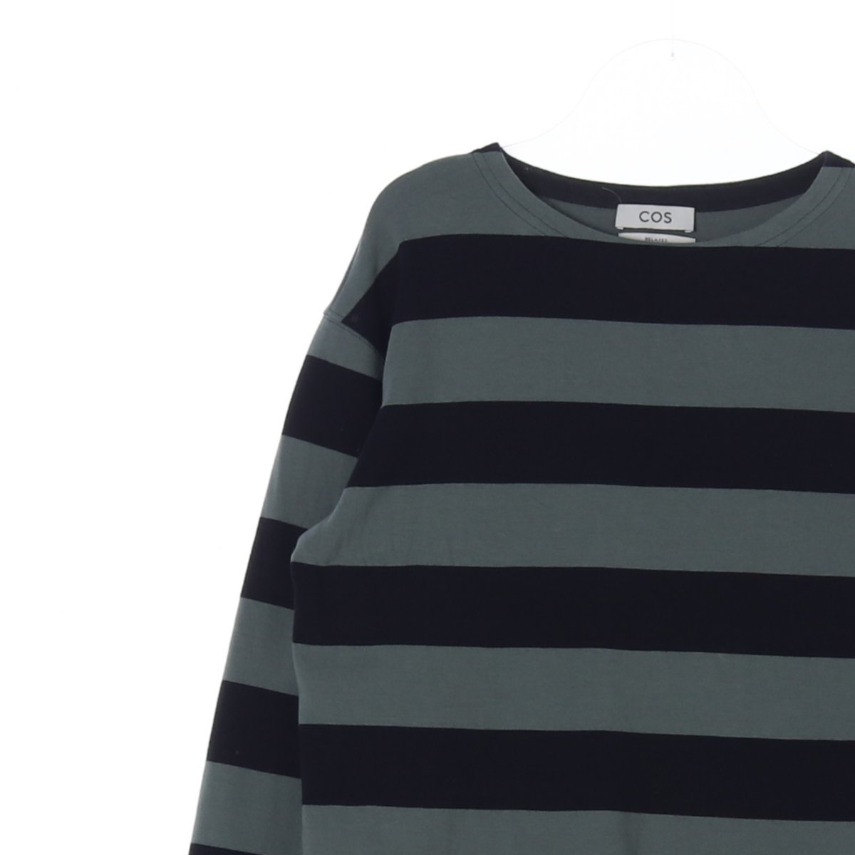 코스 그린 스트라이프 럭비 오버핏 긴팔 티셔츠 이미지 2