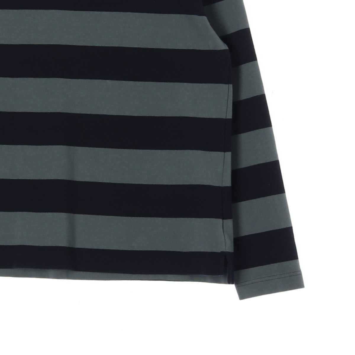 코스 그린 스트라이프 럭비 오버핏 긴팔 티셔츠 이미지 3