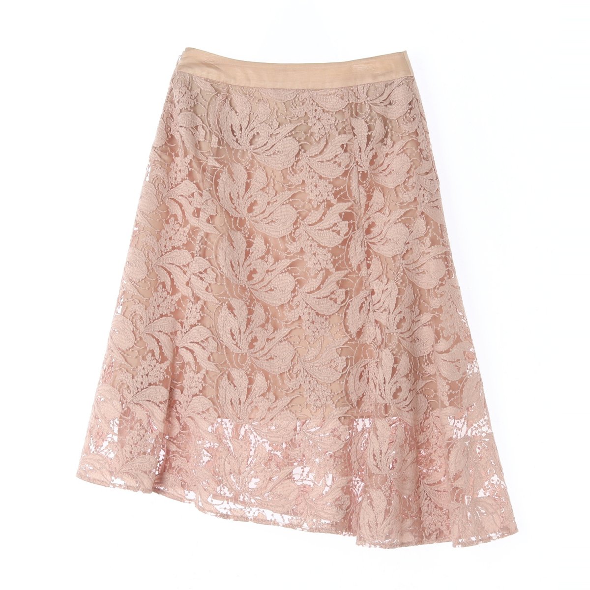 레니본 베이지 레이스 사선 플레어스커트 이미지 4