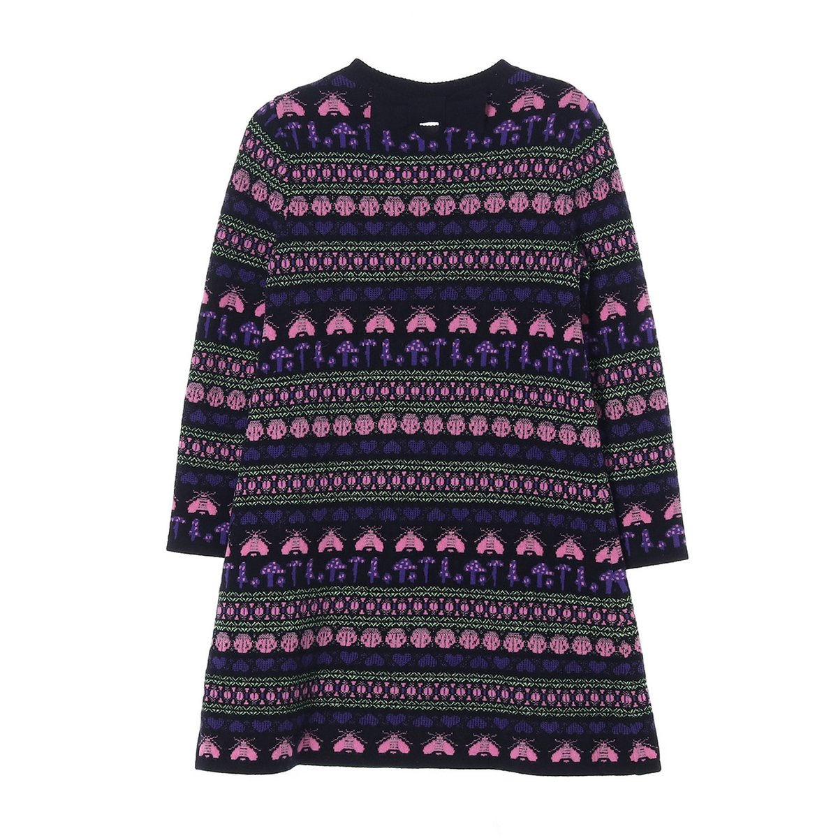 레니본 울85% 블랙 핑크 패턴 니트 롱원피스 이미지 4