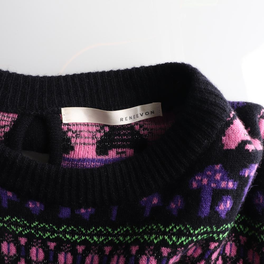 레니본 울85% 블랙 핑크 패턴 니트 롱원피스 이미지 5