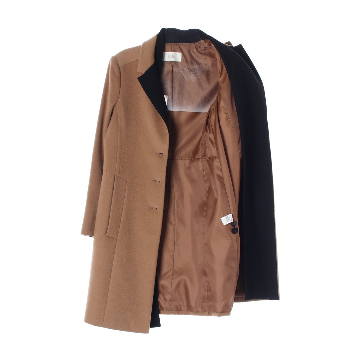 시스템 울캐시미어100% 베이지 롱 싱글코트 이미지 4