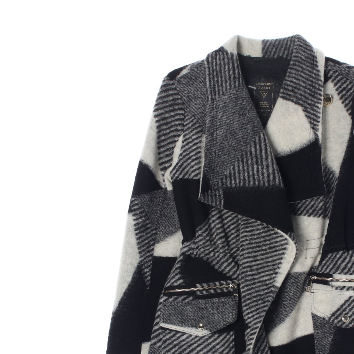 게스 블랙앤화이트 패치워크 패디드 코트 이미지 2