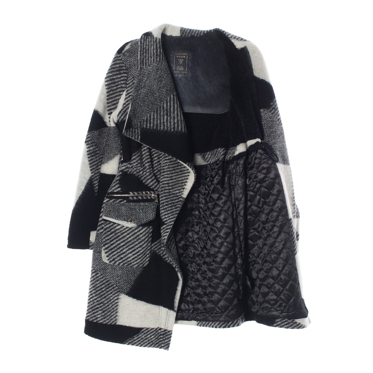 게스 블랙앤화이트 패치워크 패디드 코트 이미지 4