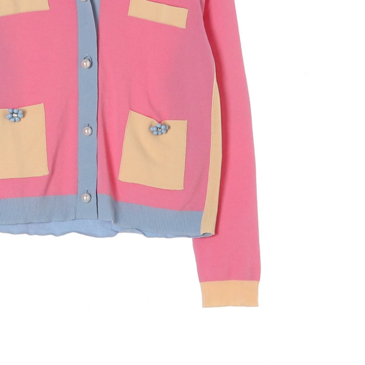 레니본 핑크 블루 진주버튼 카라 가디건 이미지 3
