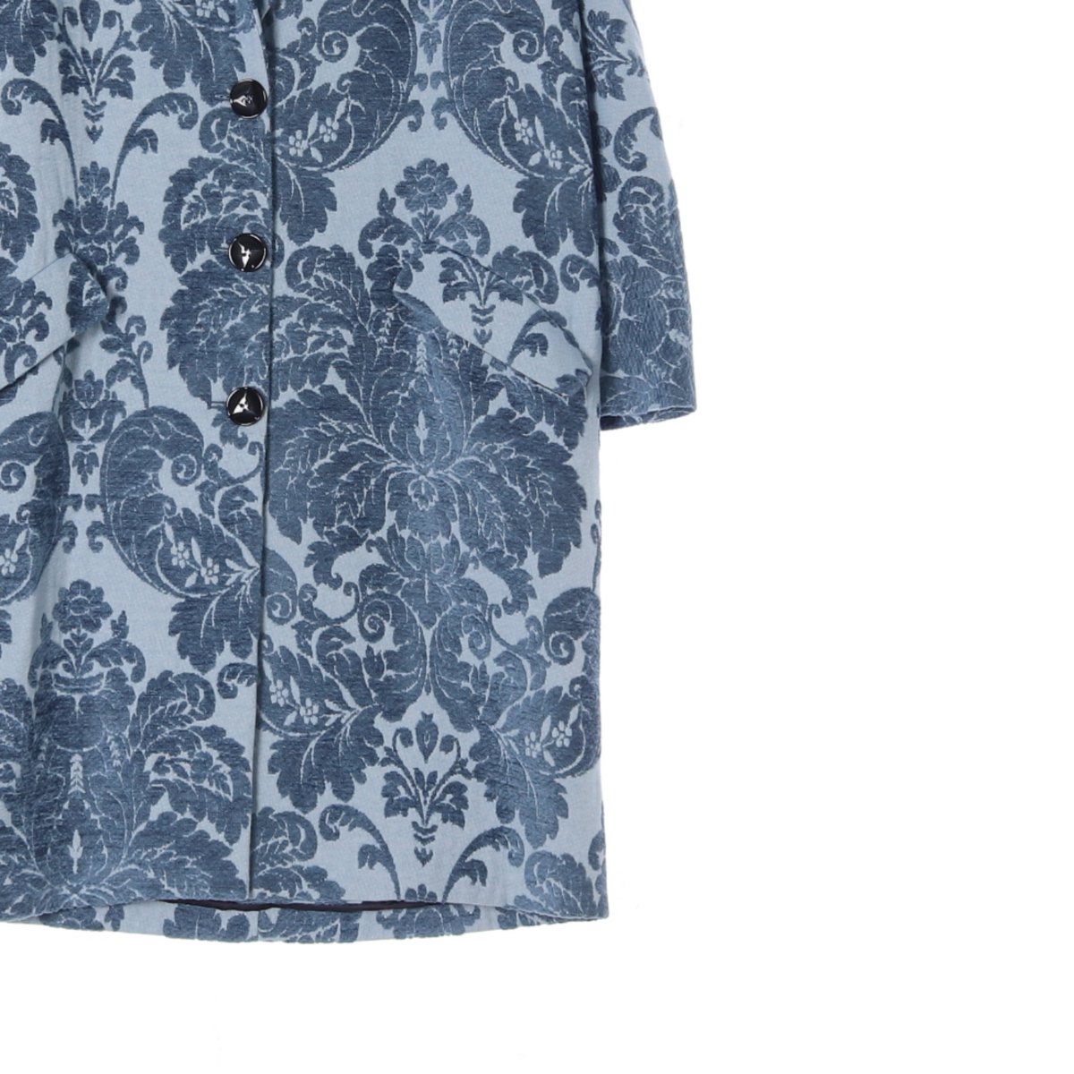 자라 블루 플로럴 자카드 패턴 싱글 롱코트 이미지 3