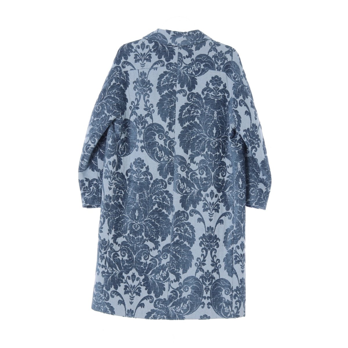 자라 블루 플로럴 자카드 패턴 싱글 롱코트 이미지 5