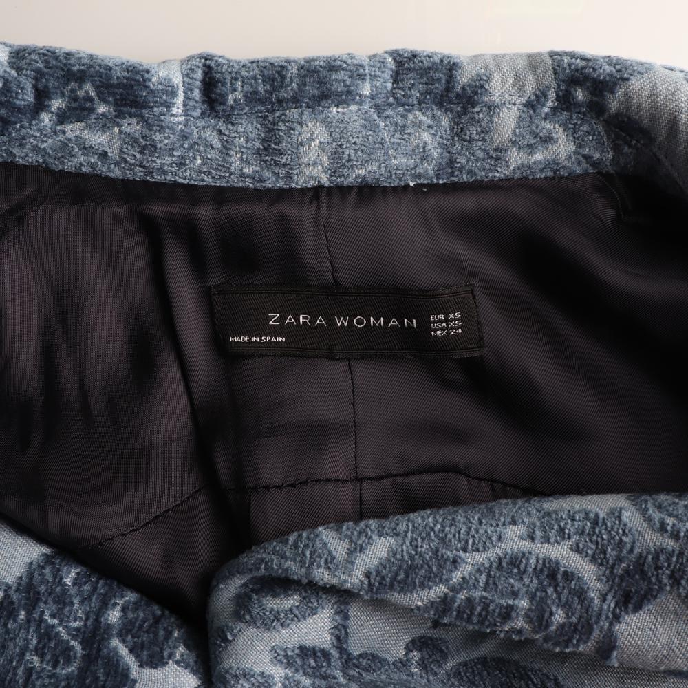 자라 블루 플로럴 자카드 패턴 싱글 롱코트 이미지 6