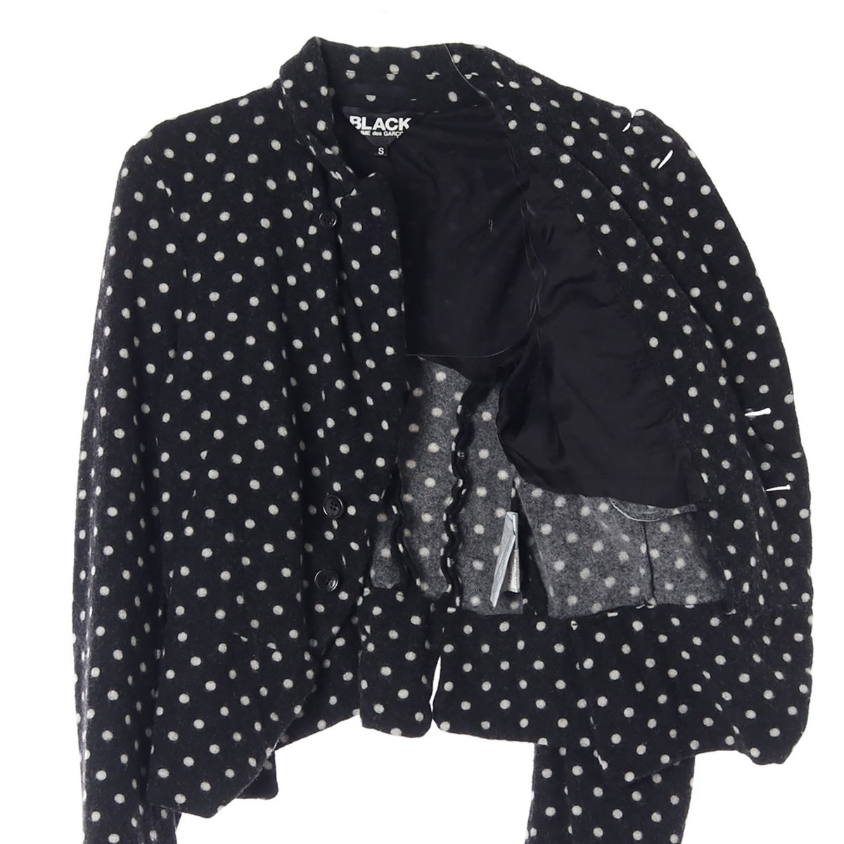 꼼데가르송 울90% 블랙 도트 숏코트 재킷 이미지 4