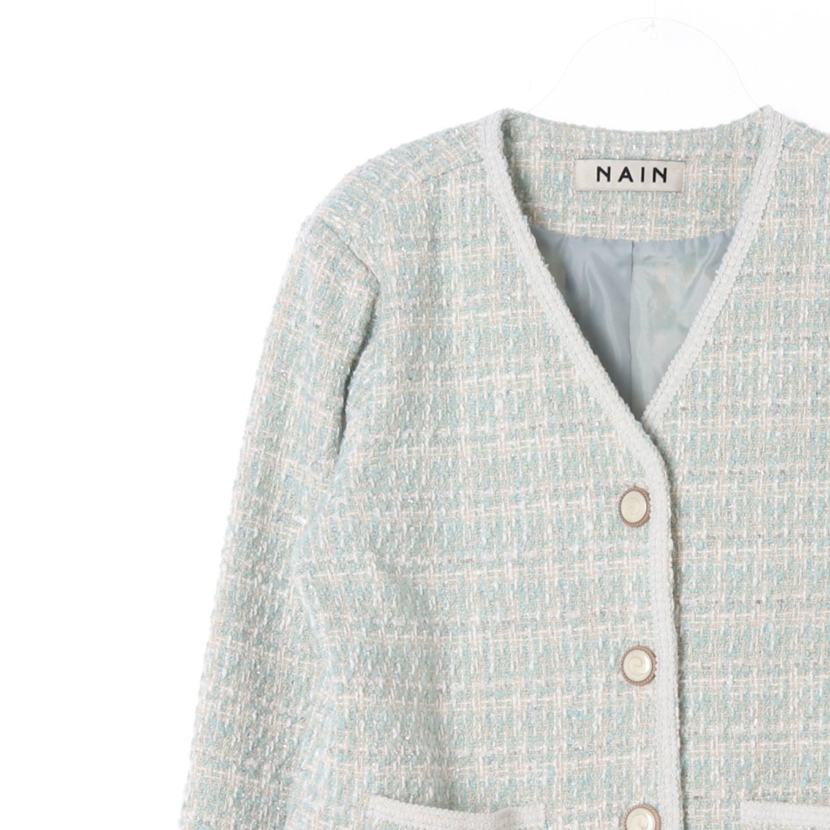 나인 민트 체크 노카라 트위드재킷 이미지 2