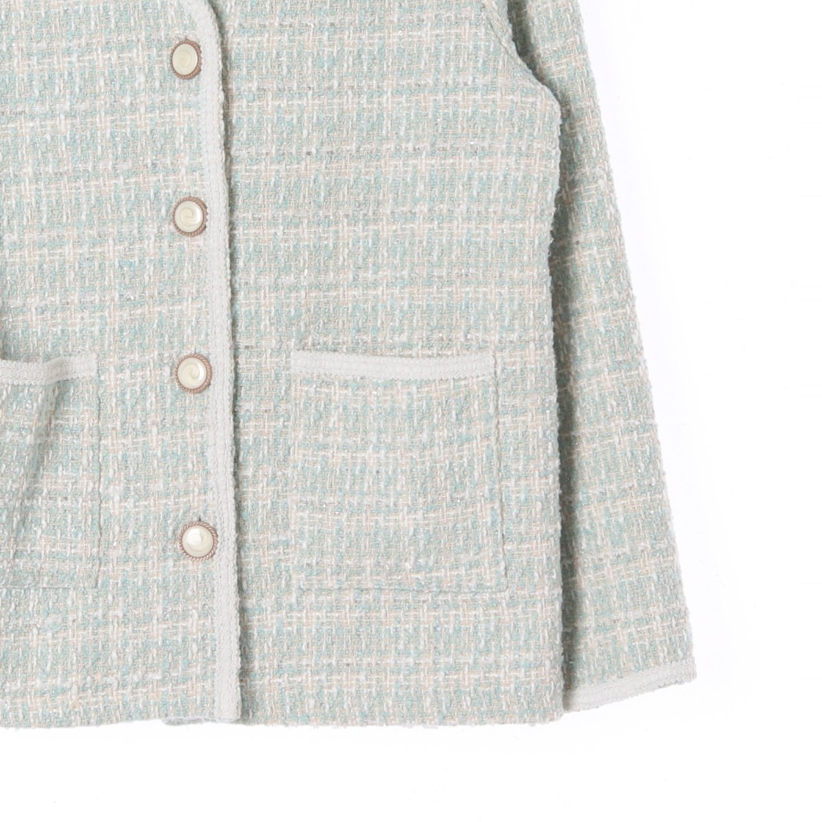 나인 민트 체크 노카라 트위드재킷 이미지 3
