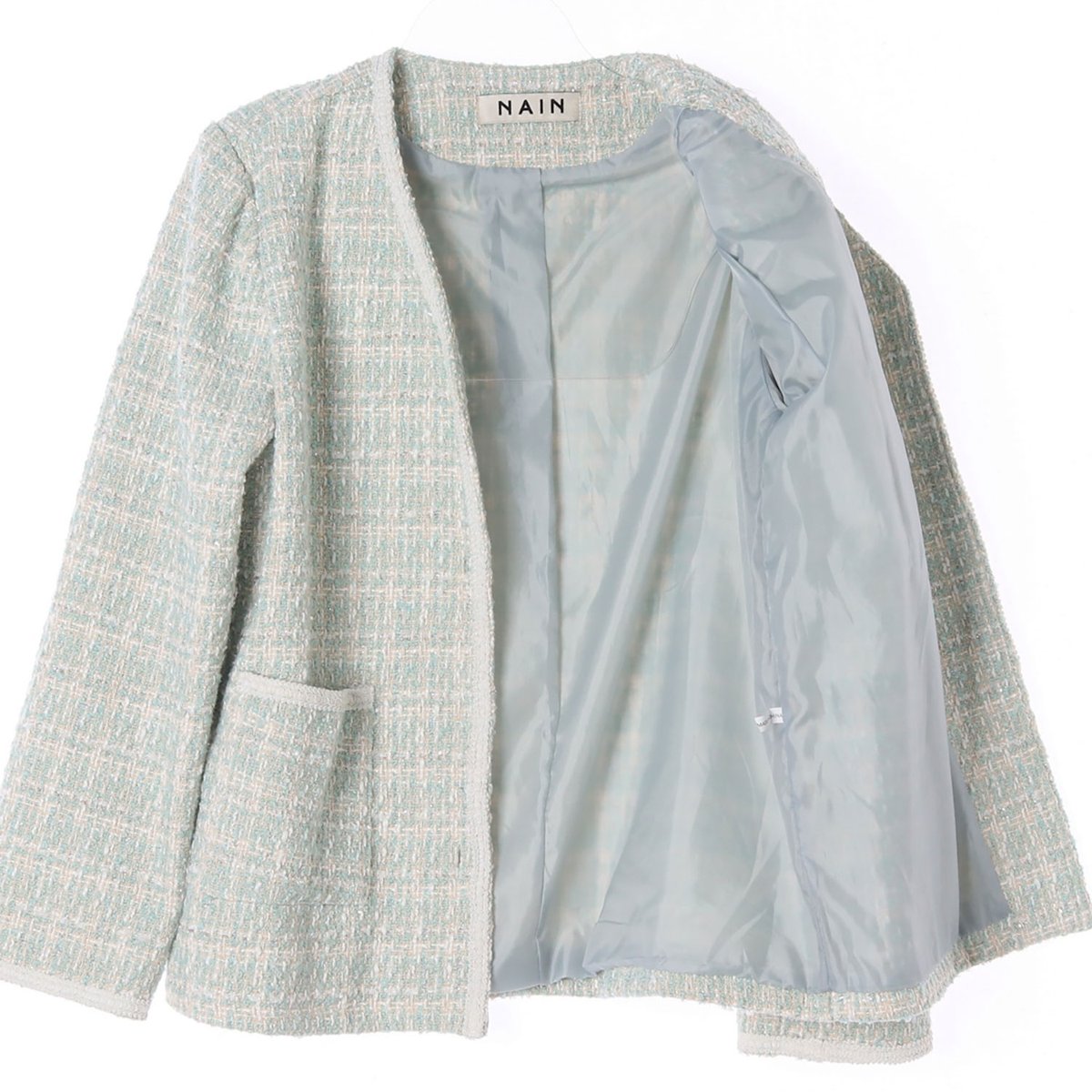 나인 민트 체크 노카라 트위드재킷 이미지 4