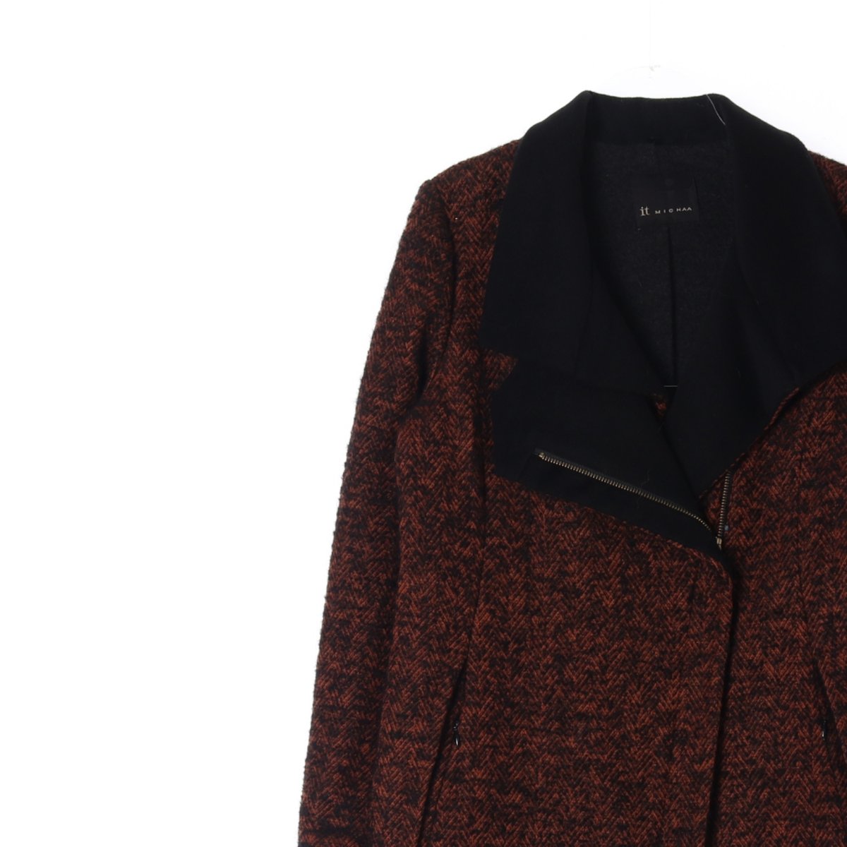 잇미샤 헤링본 빅카라 오픈카라 집업 롱 울코트 이미지 2