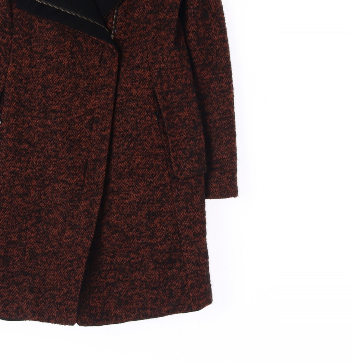 잇미샤 헤링본 빅카라 오픈카라 집업 롱 울코트 이미지 3