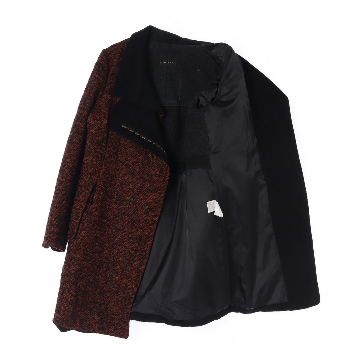 잇미샤 헤링본 빅카라 오픈카라 집업 롱 울코트 이미지 4