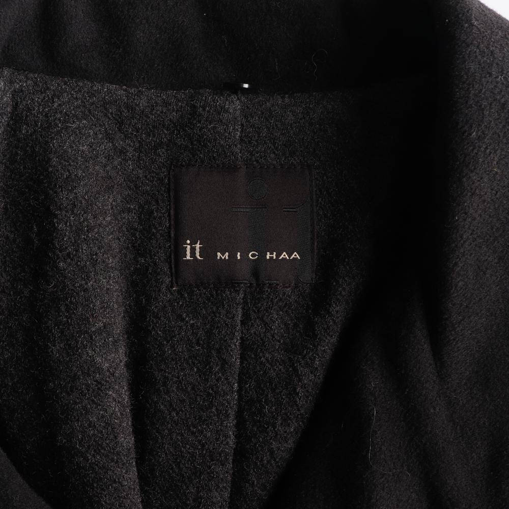 잇미샤 헤링본 빅카라 오픈카라 집업 롱 울코트 이미지 6