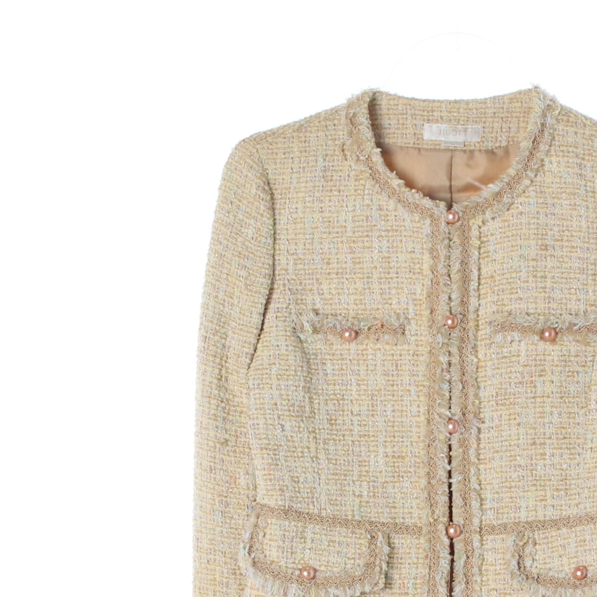 지고트 베이지 진주 버튼 트위드 재킷 이미지 2