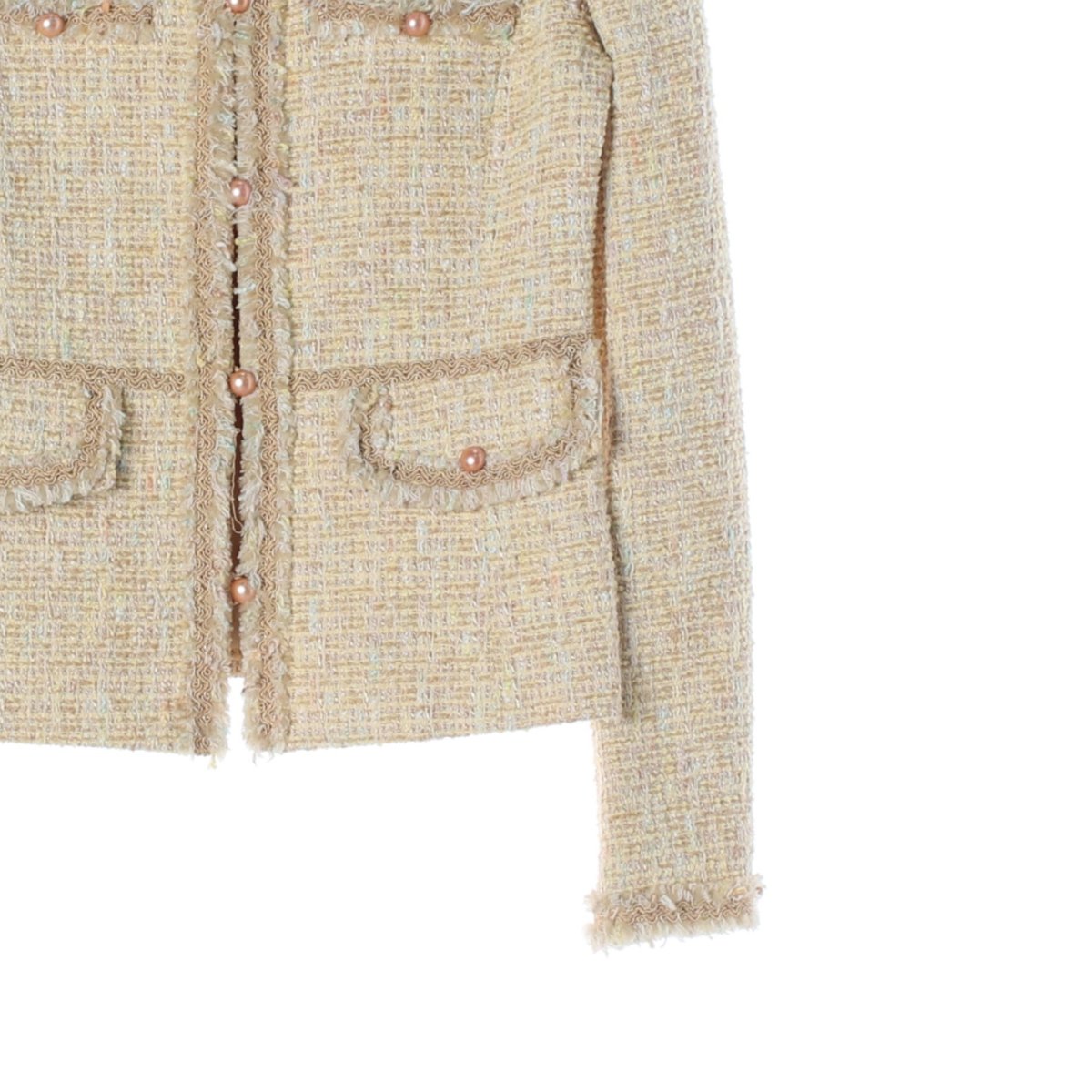지고트 베이지 진주 버튼 트위드 재킷 이미지 3