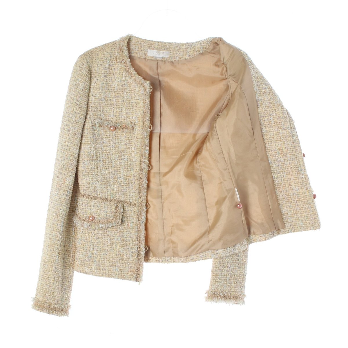지고트 베이지 진주 버튼 트위드 재킷 이미지 4