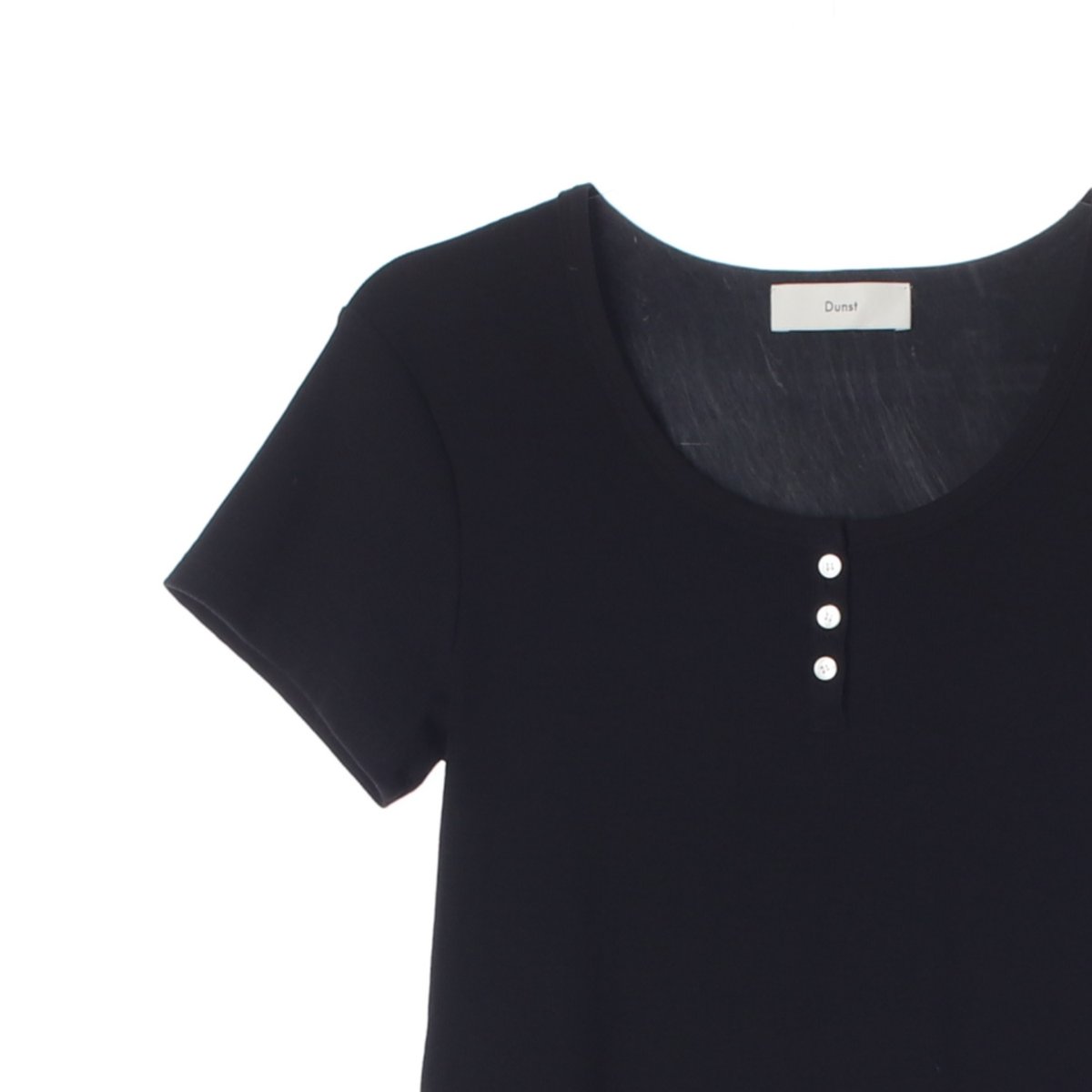 던스트 블랙 U넥 아일릿 반팔 티셔츠 이미지 2