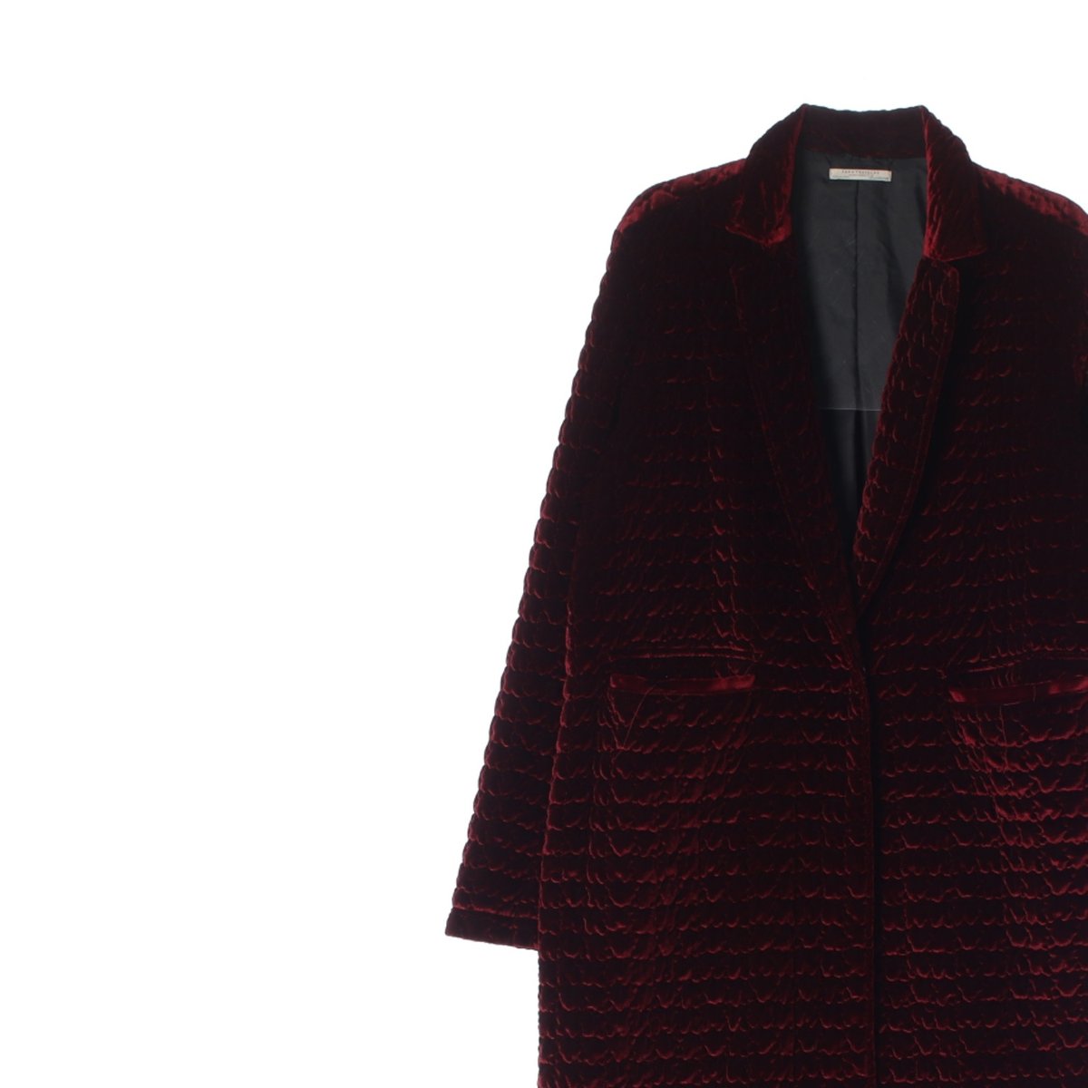 자라 와인 퀼팅 벨벳 맥시 롱코트 이미지 2