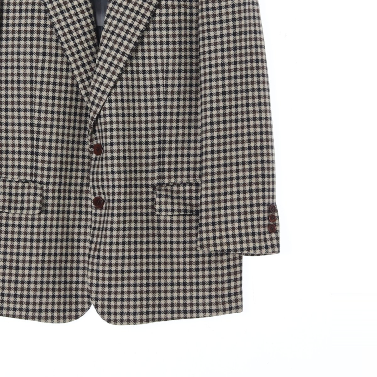 입생로랑 울100% 베이지 체크 블레이저 싱글재킷 이미지 3