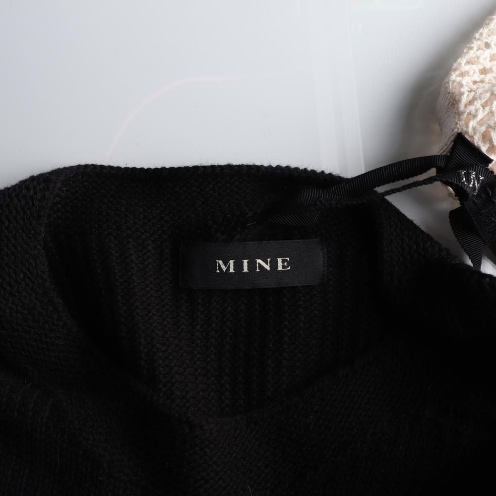 마인 후드 머플러 레이어드 블랙 니트원피스 이미지 5