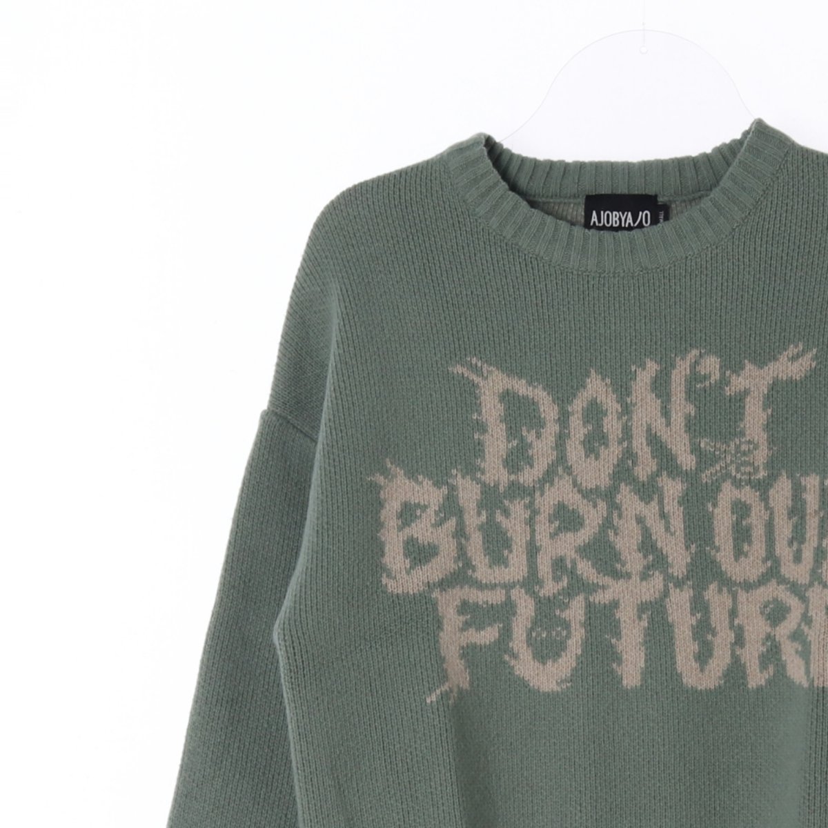 아조바이아조 그린 슬로건 울 니트 스웨터 이미지 2