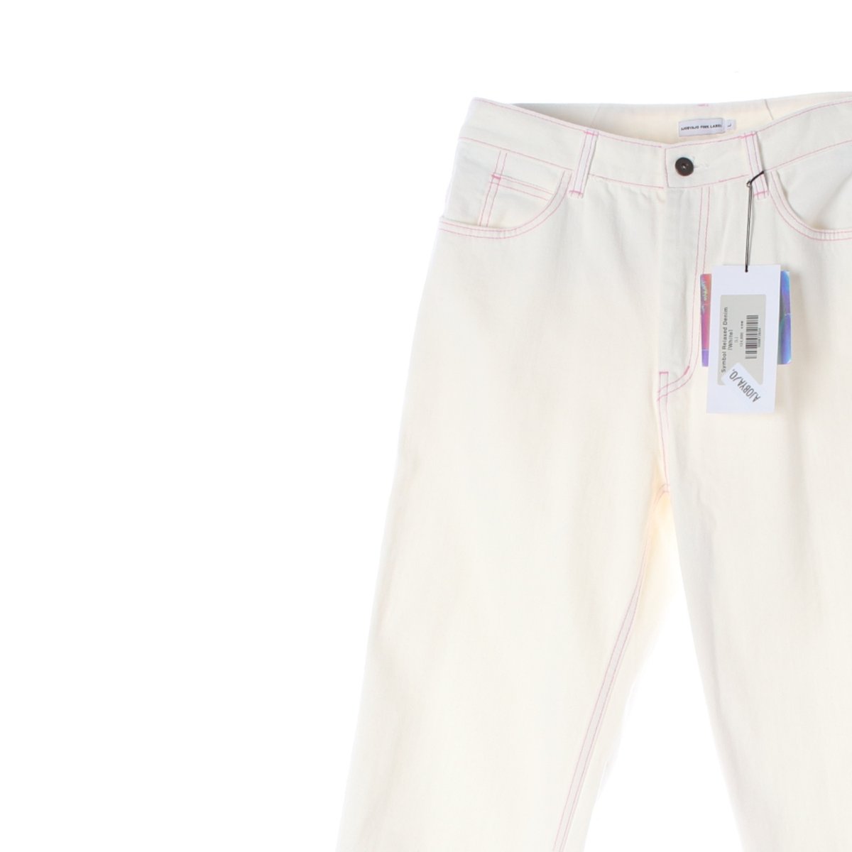 아조바이아조 화이트 핑크 스티치 데님 팬츠 이미지 2