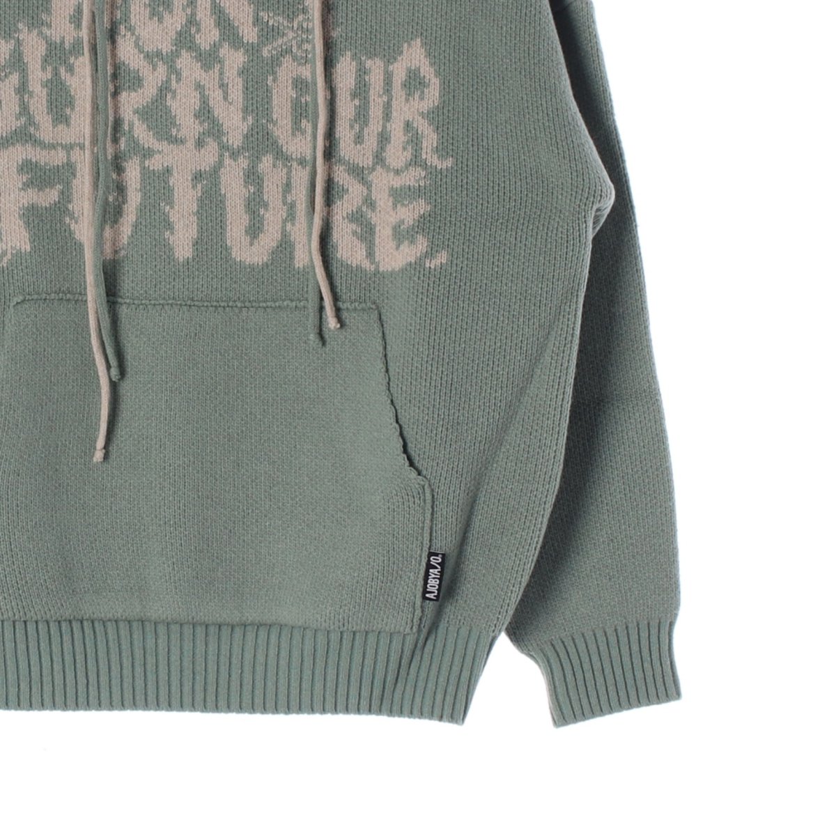 아조바이아조 그린 슬로건 울 후드 니트 스웨터 이미지 3