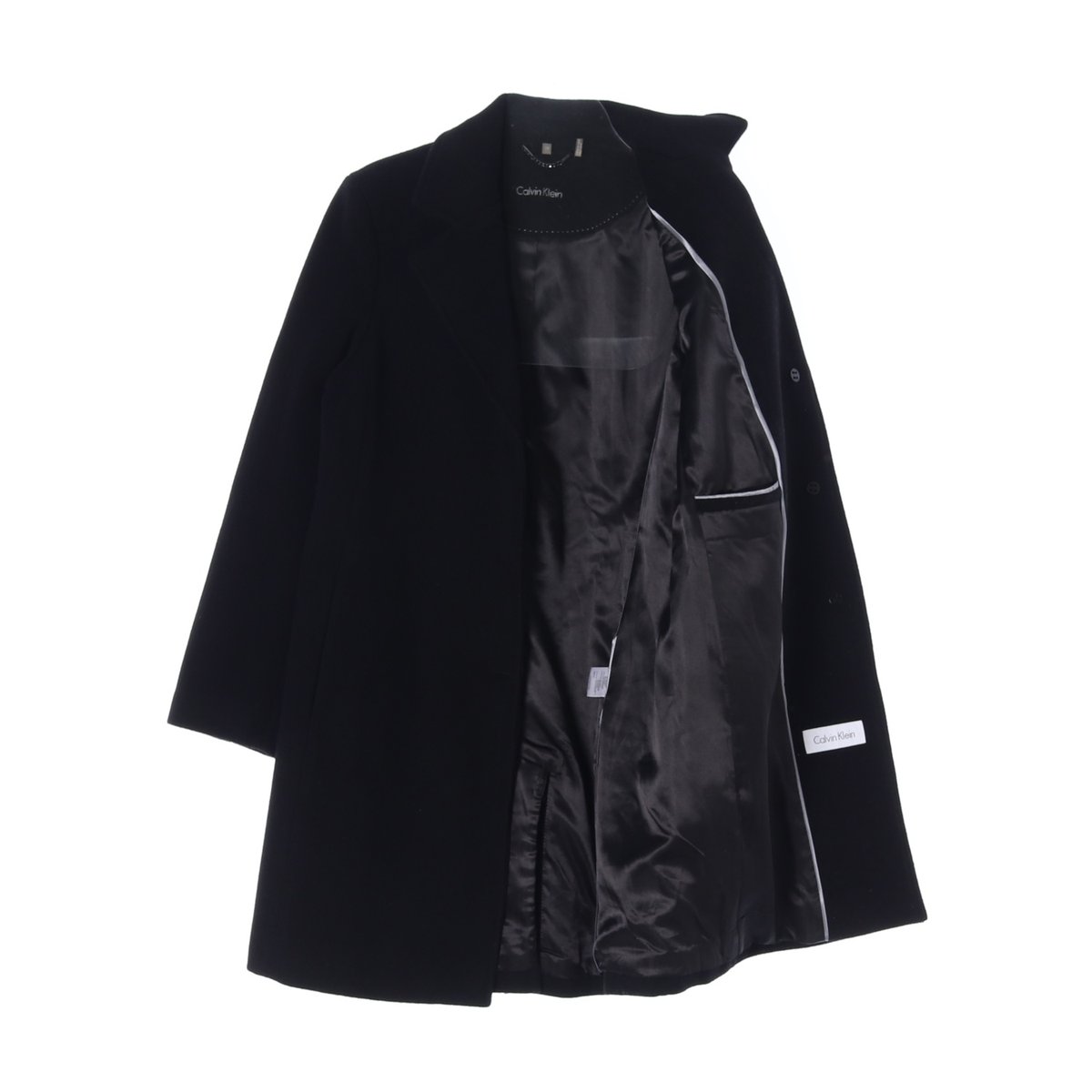 캘빈클라인 울캐시미어 블랙 로고 소매 싱글코트 이미지 4