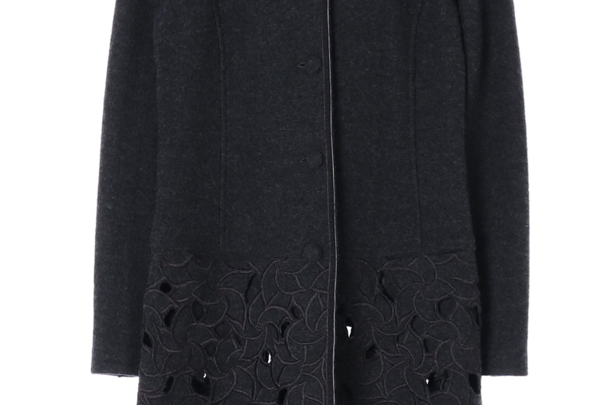 엠포리오 아르마니 울100% 레이스 배색 차콜 차이나카라 코트 이미지 3