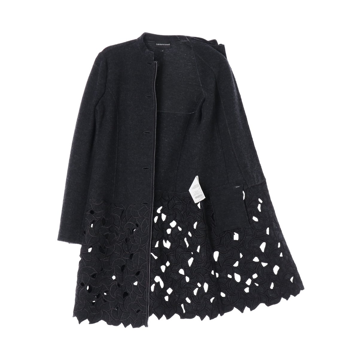 엠포리오 아르마니 울100% 레이스 배색 차콜 차이나카라 코트 이미지 5