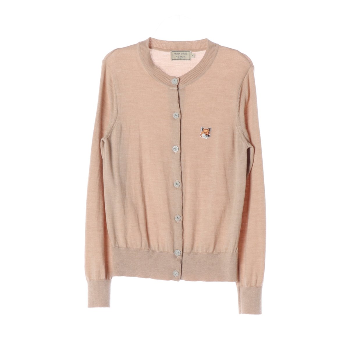 메종키츠네 울100% 베이지 로고 라운드 니트 가디건