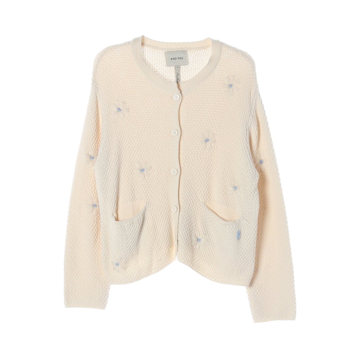 ANDYOU앤유 크림 데이지 자수 루즈핏 라운드 가디건