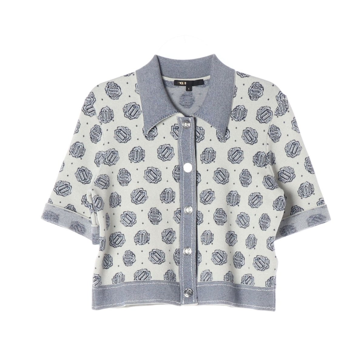 maje마쥬 아이보리 패턴 트위드 반팔 카라 가디건 셋업