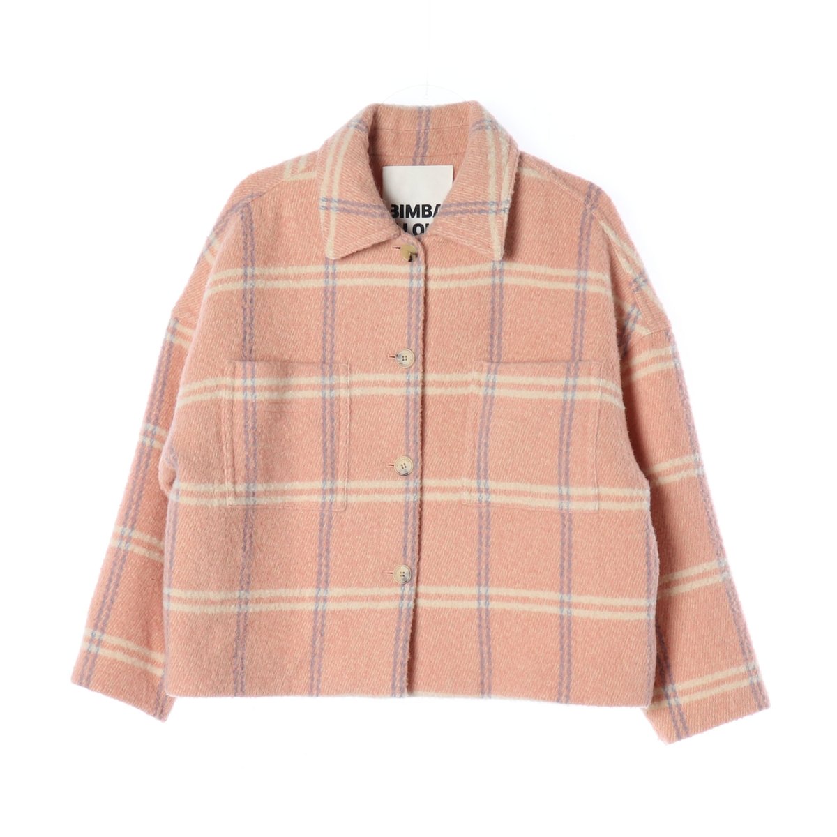 빔바이롤라 핑크 체크 울50% 오버핏 카라 셔킷 재킷 자켓