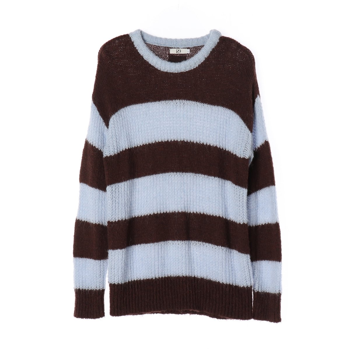일리고 스카이블루 브라운 스트라이프 긴팔 울 니트 스웨터