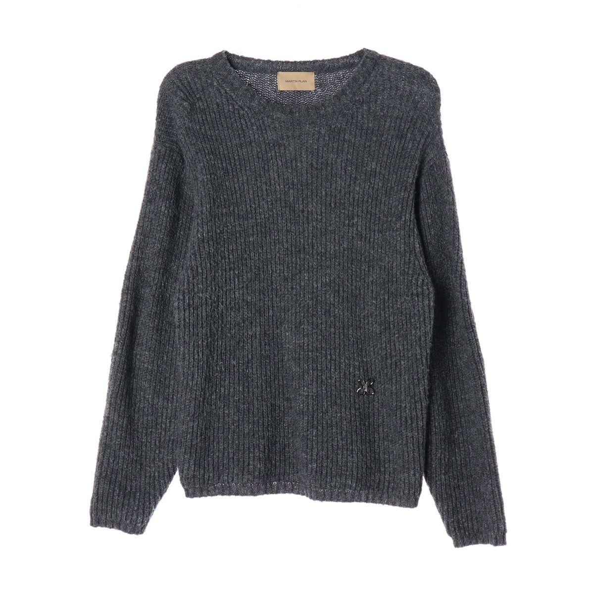 마틴플랜 울알파카 차콜 엘보패치 로고 니트 스웨터